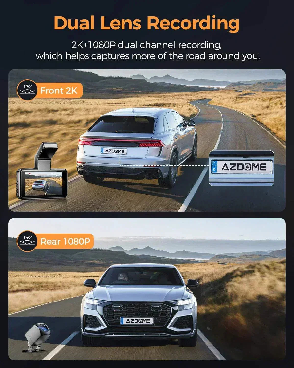 AZDOME M17 Pro dual dash cam Time Lapse Front and Rear 1080p Dual Lens Car Dashboard Camera App Control Car Camera