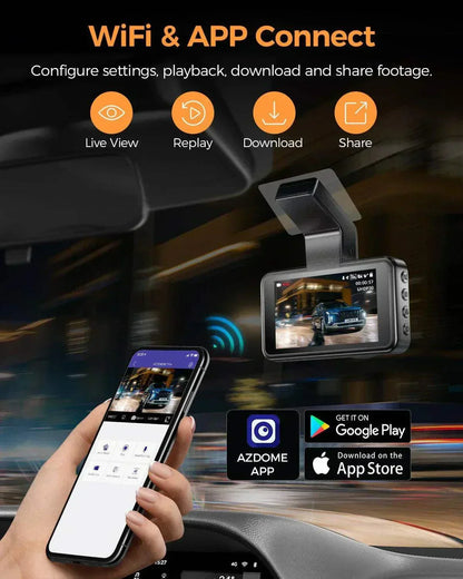 AZDOME M17 Pro dual dash cam Time Lapse Front and Rear 1080p Dual Lens Car Dashboard Camera App Control Car Camera