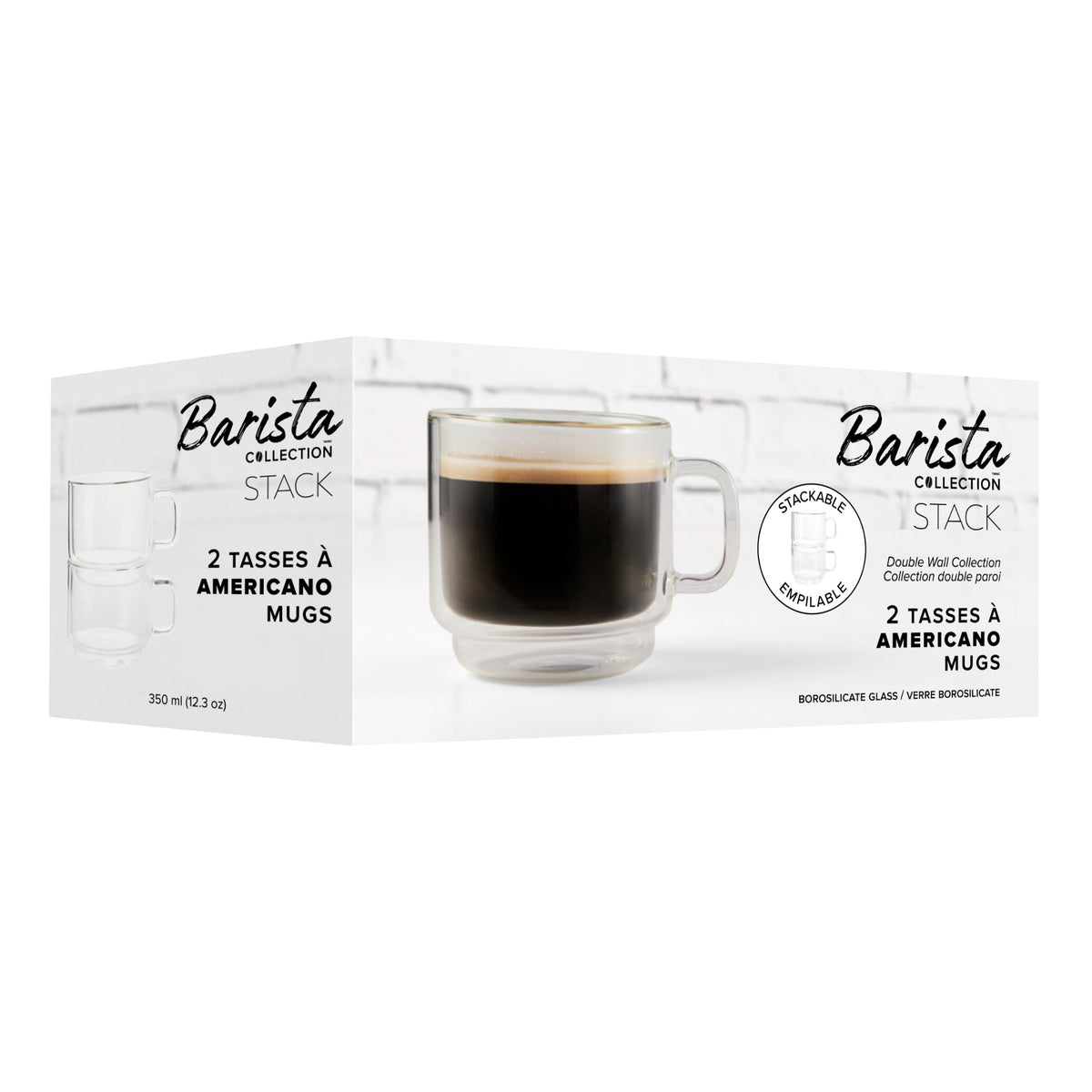 Barista Double-Wall Glass Mugs — Set of 2, 350 mL