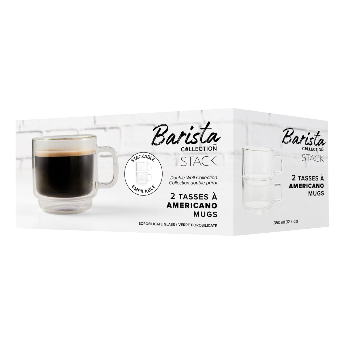 Barista Double-Wall Glass Mugs — Set of 2, 350 mL